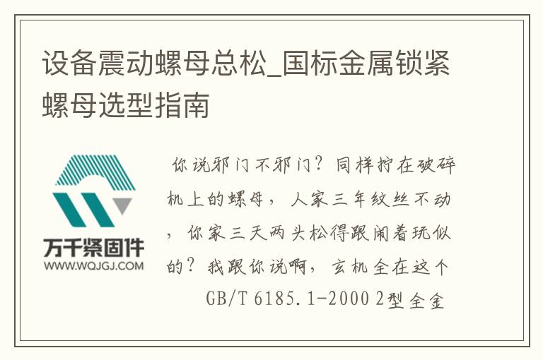 設(shè)備震動(dòng)螺母總松_國(guó)標(biāo)金屬鎖緊螺母選型指南