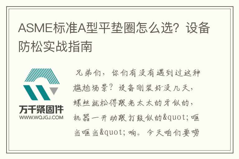 ASME標(biāo)準(zhǔn)A型平墊圈怎么選？設(shè)備防松實(shí)戰(zhàn)指南