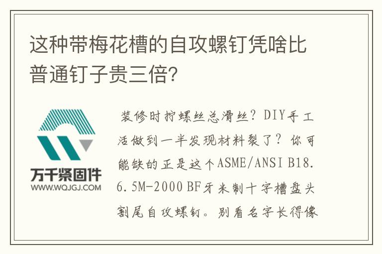 這種帶梅花槽的自攻螺釘憑啥比普通釘子貴三倍？