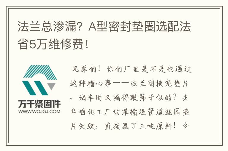 法蘭總滲漏？A型密封墊圈選配法省5萬維修費(fèi)！