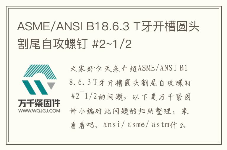 ASME/ANSI B18.6.3 T牙開(kāi)槽圓頭割尾自攻螺釘 #2~1/2